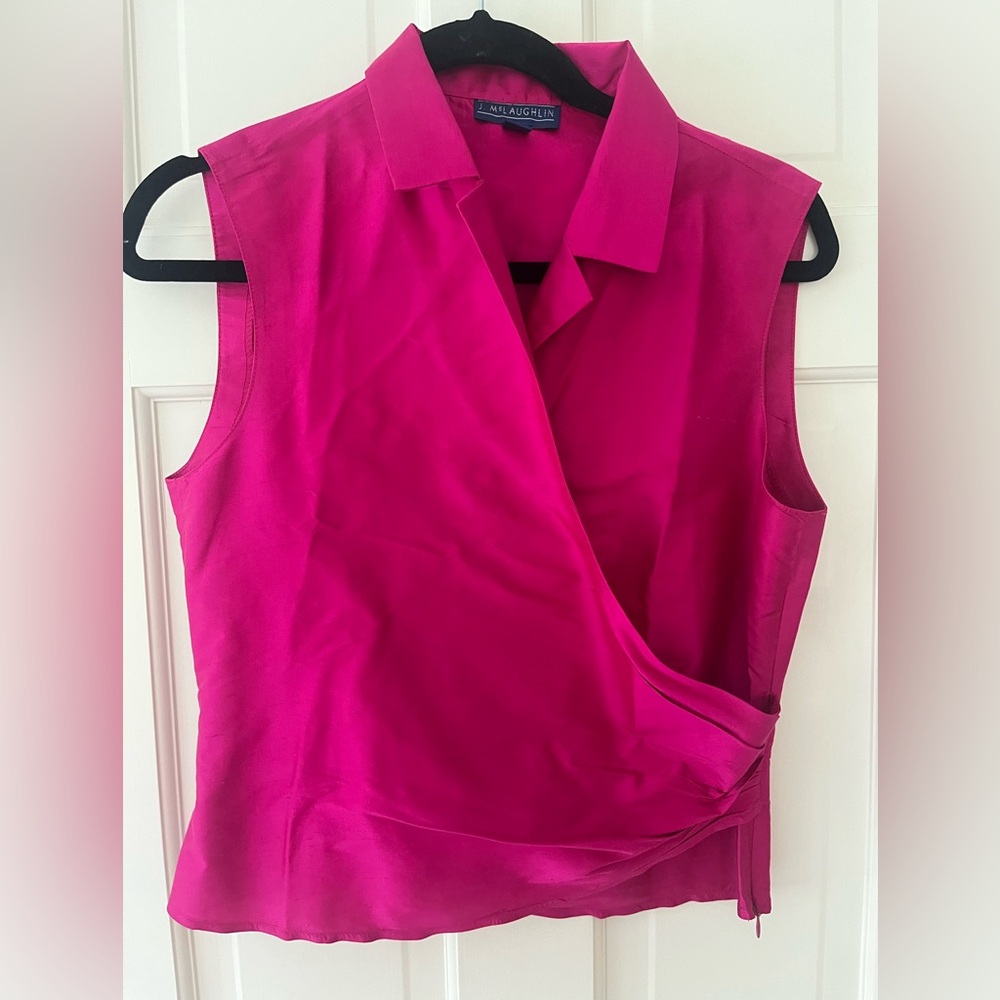 J. McLaughlin Fuchsia Sleeveless Wrap Blouse